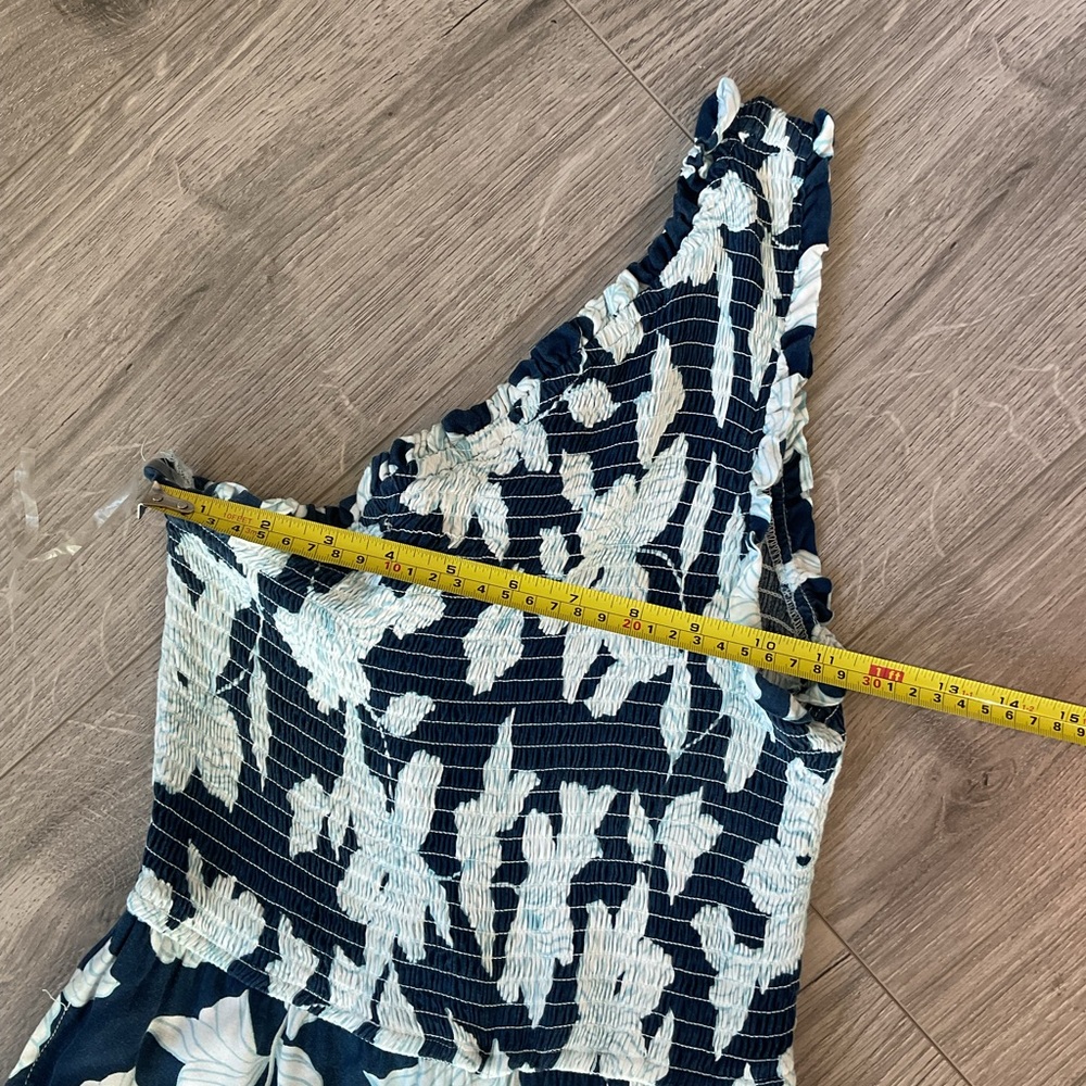 Japna Floral Wide Leg One shoulder smocked Jumpsuit. - Picture 9 of 13